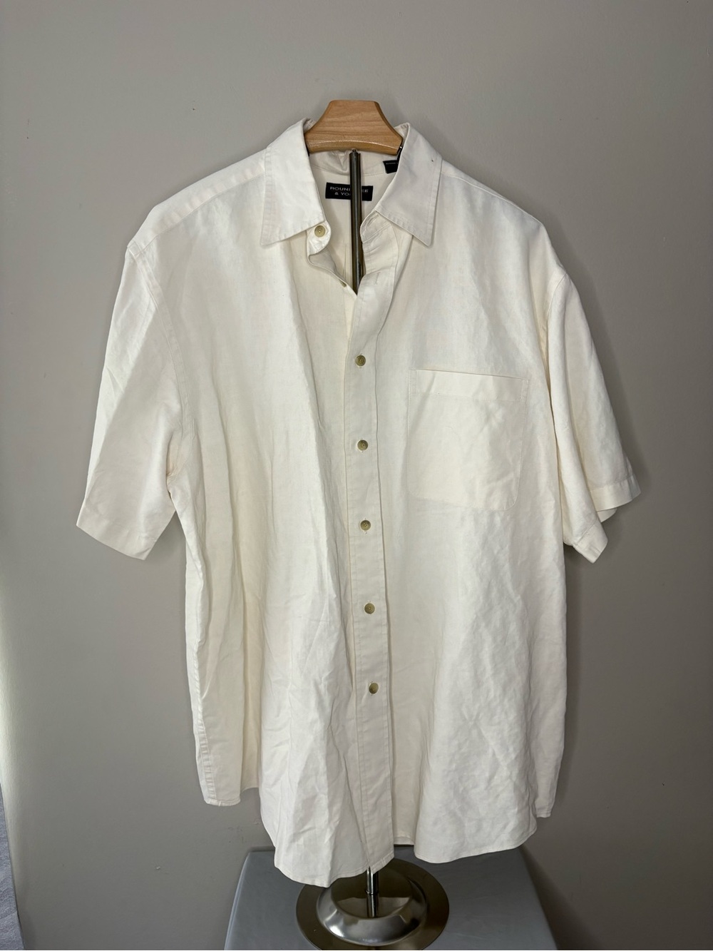 Roundtree & Yorke Men's Short-Sleeve Linen Button-Down Shirt in White